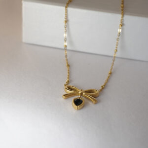Golden Black Bow Drop Necklace
