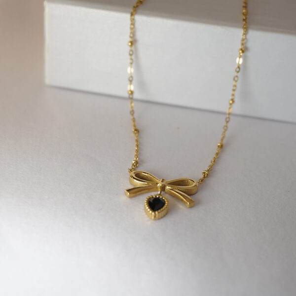 Golden Black Bow Drop Necklace