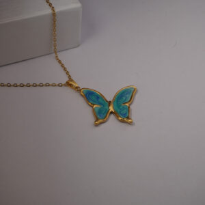 Golden Blue Resin Butterfly Necklace