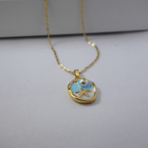 Golden Blue Resin Pearl #3 Necklace