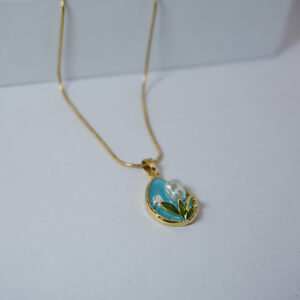Golden Blue Resin Pearl #4 Necklace