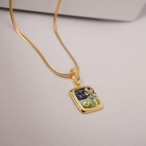 Golden Blue Resin Pearl #7 Necklace