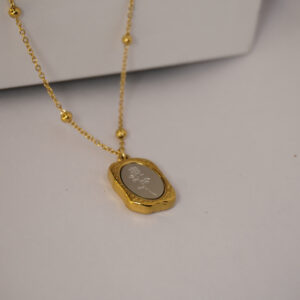 Silver Rose in Golden Beaded Necklace