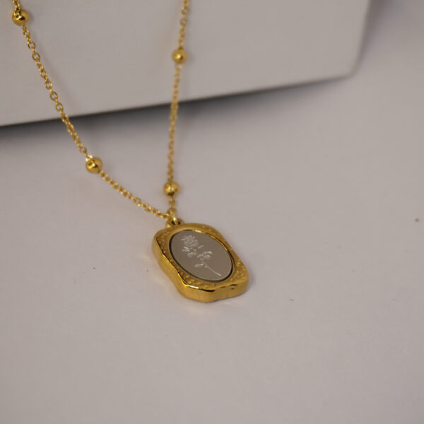 Silver Rose in Golden Beaded Necklace