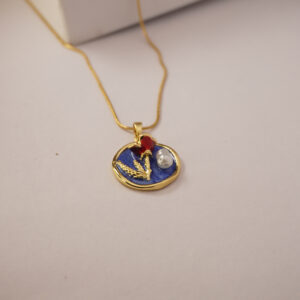 Golden Blue Resin Pearl #5 Necklace