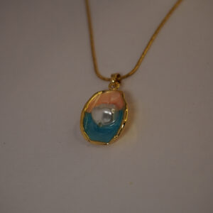 Golden Blue Resin Pearl #6 Necklace