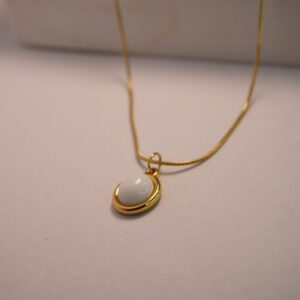 Golden White Round Opal Necklace