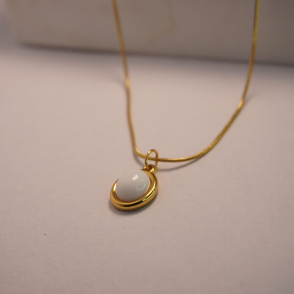 Golden White Round Opal Necklace