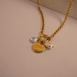 Golden Multicharm Textured Heart Necklace