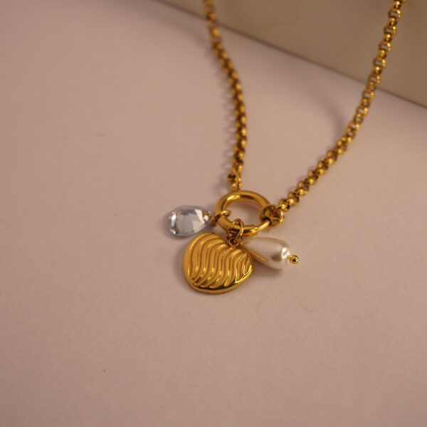Golden Multicharm Textured Heart Necklace