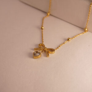 Golden White Bow Heart Necklace