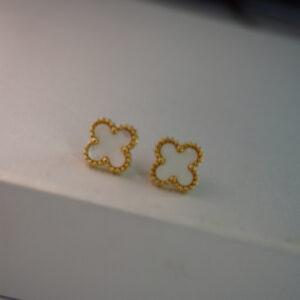 Golden White Clover Earring