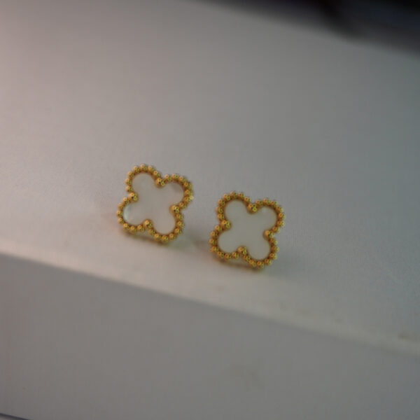 Golden White Clover Earring