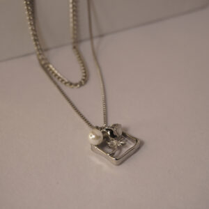 Double Layered Silver Rose Pearl Necklace