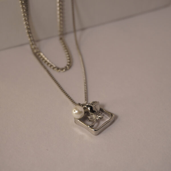 Double Layered Silver Rose Pearl Necklace