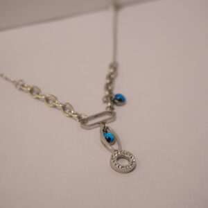 Silver Evil Eye Link Necklace