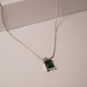Silver Square Emerald Solitaire Necklace