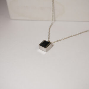 Silver 3D Black Square Necklace