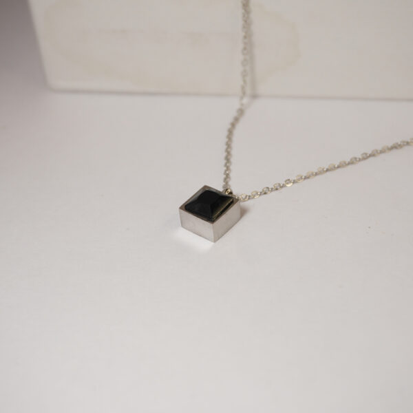 Silver 3D Black Square Necklace